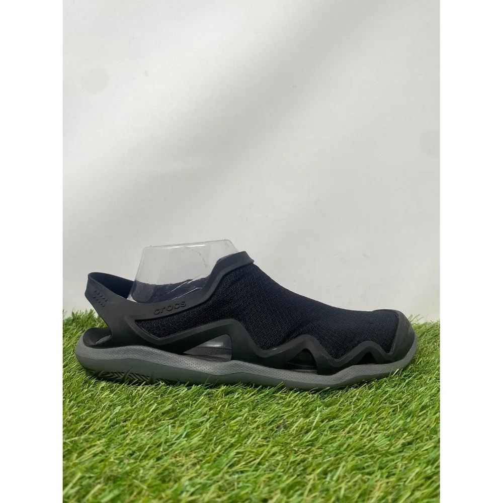 Crocs Swiftwater Mesh Wave Mens Black Gray Slingback Water Sandals US 10